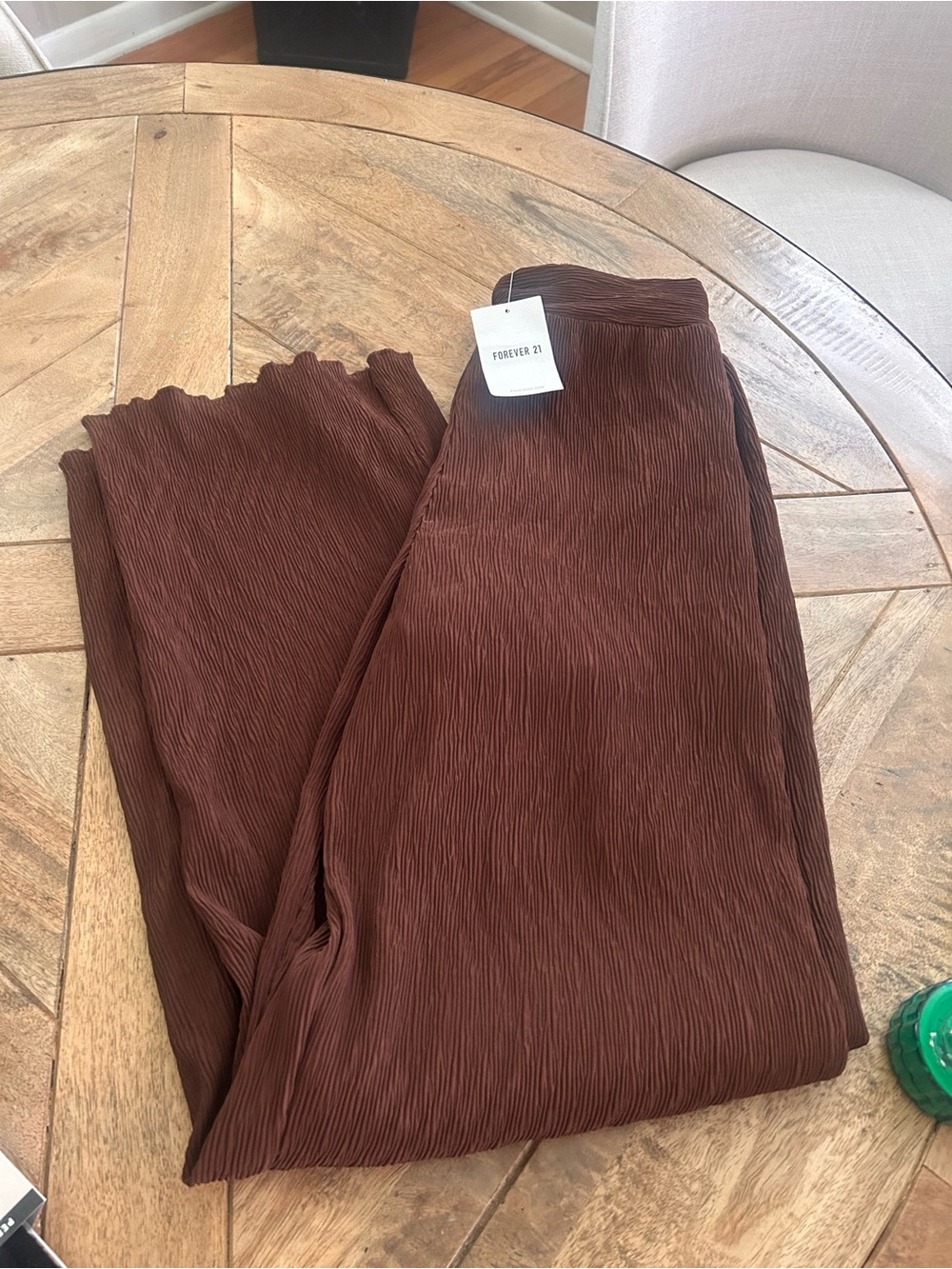 Forever 21 wide leg Chocolate Brown Crinkled Dress Pants